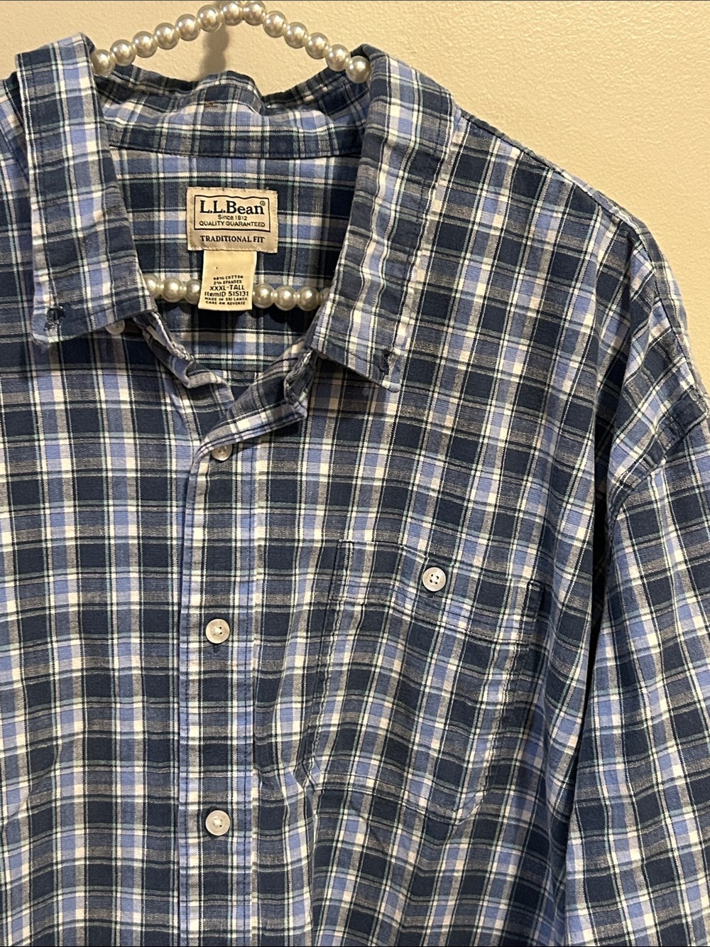 LL Bean Men Comfort Stretch Chambray Shirt XXXL Tall 3XLT Blue Button Down